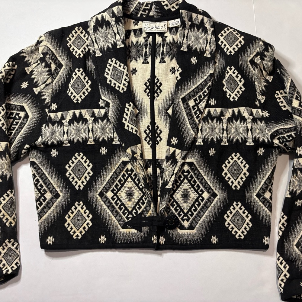 Flashback Vintage Cropped Tapestry Blazer Single Button Size M Aztec